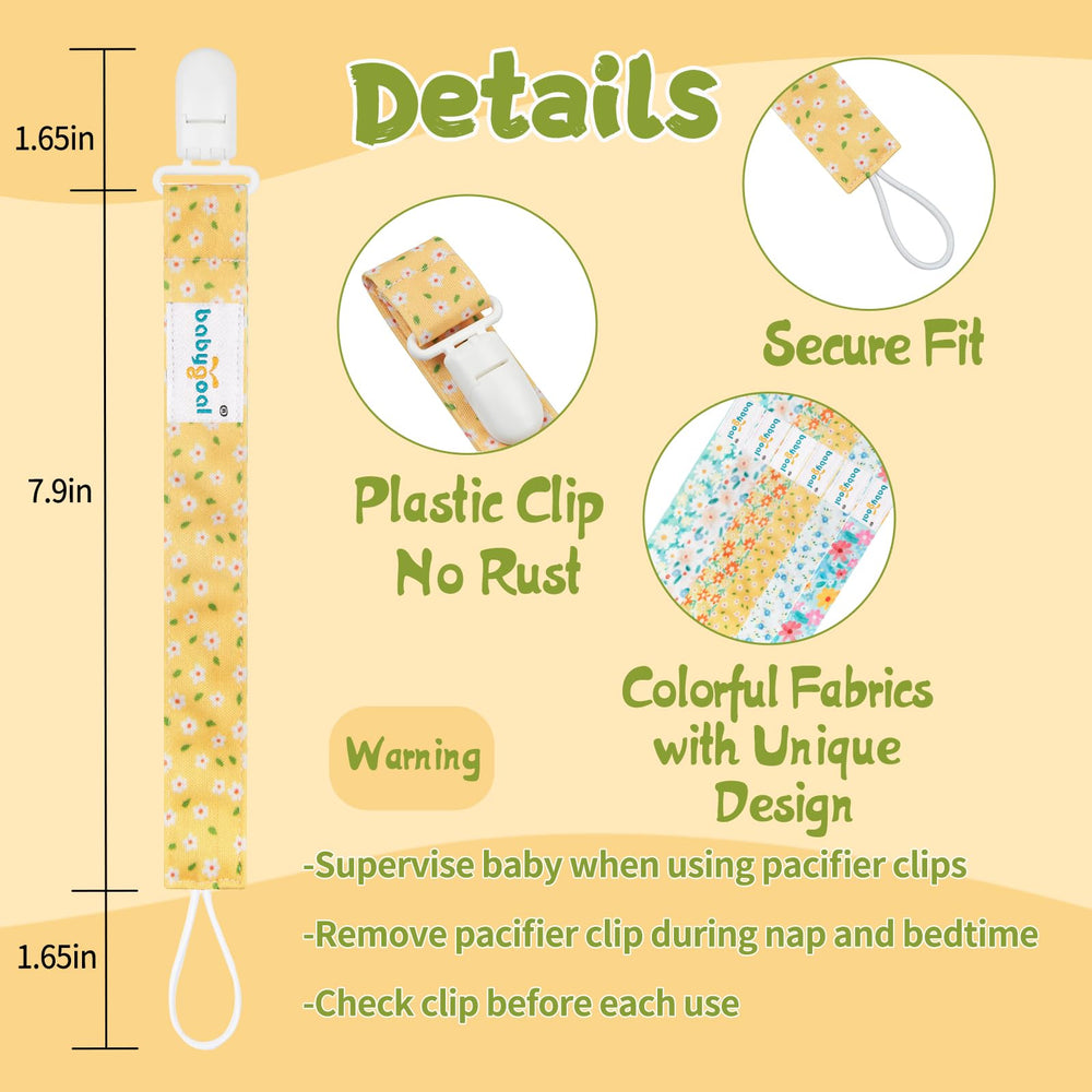 Babygoal pacifier clip with animal patterns attaches securely to clothing