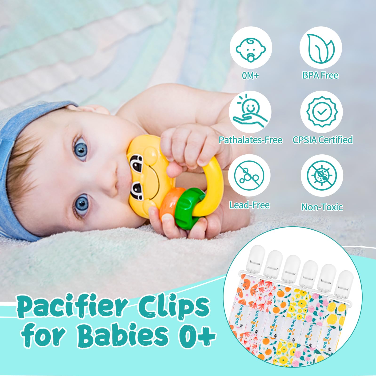 Babygoal floral pacifier clip pastel-flowers design keeps pacifier within reach.