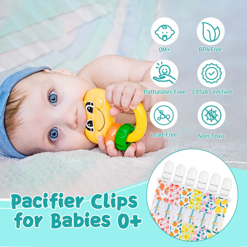 Babygoal floral pacifier clip pastel-flowers design keeps pacifier within reach.