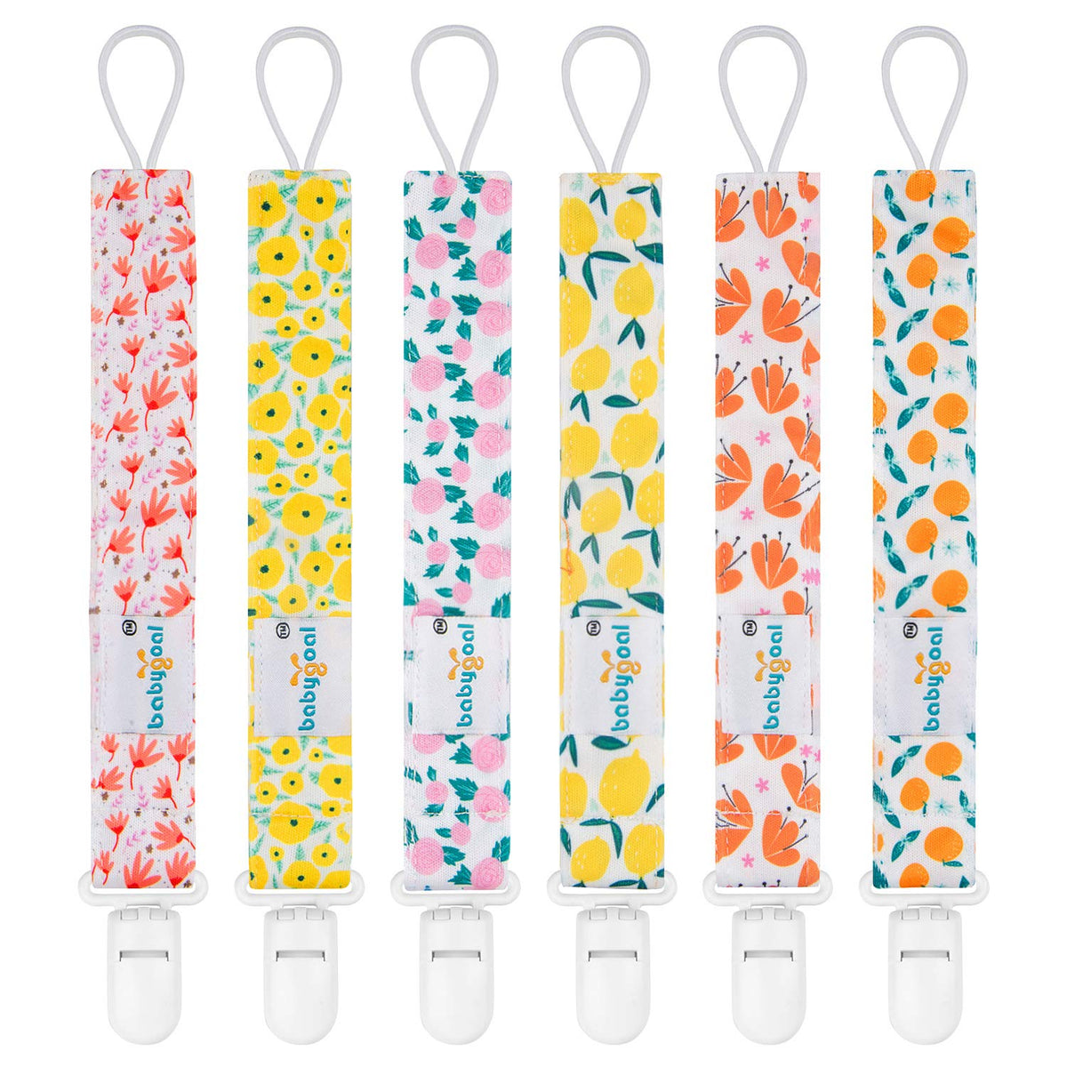 Babygoal floral pacifier clip rose design secures pacifier during outings.