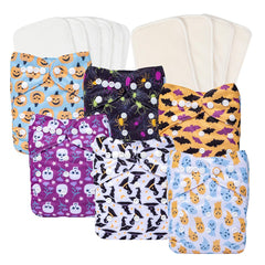 Babygoal Halloween cloth diaper 6-pack with adjustable fit for growing babies.