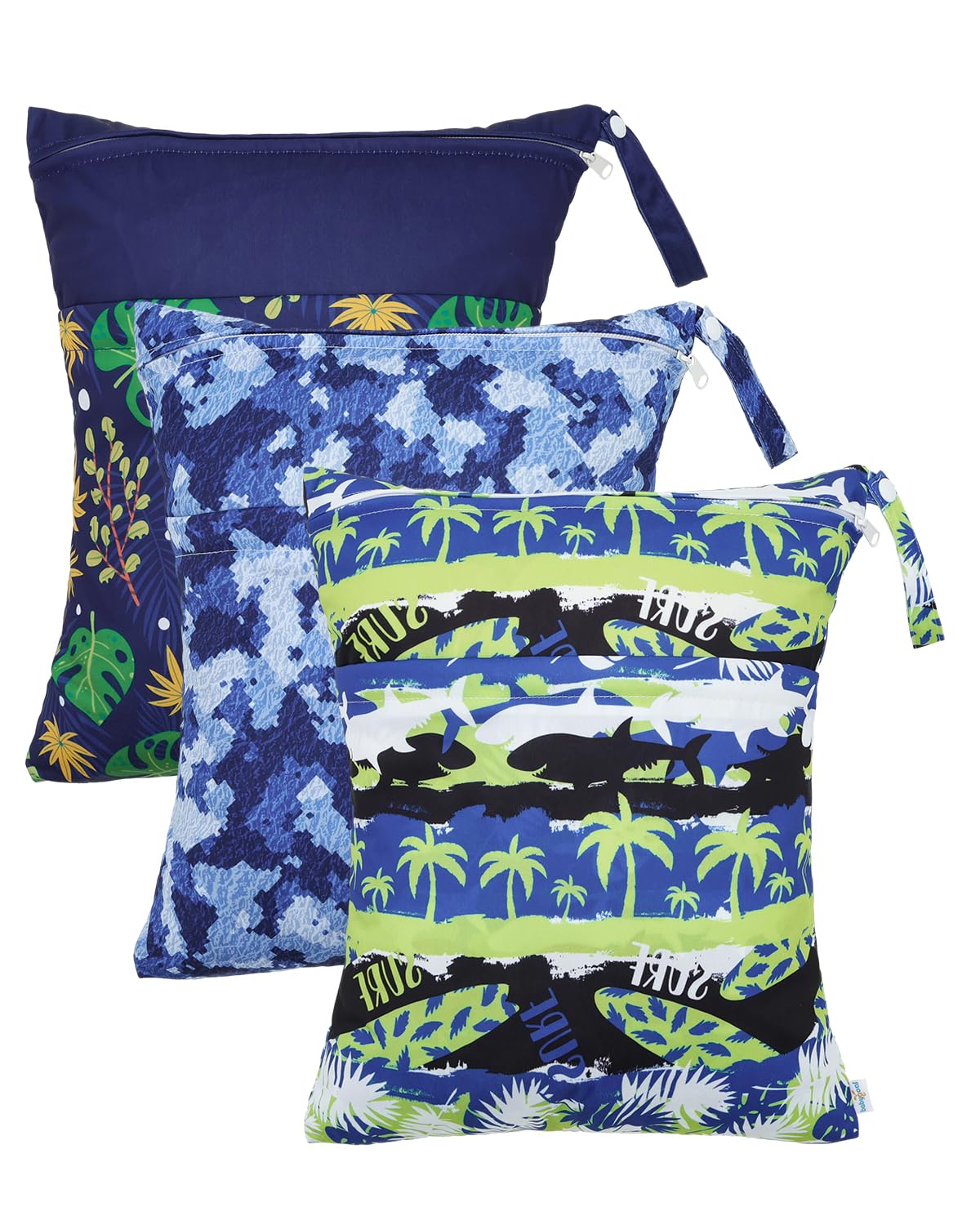 Babygoal Hawaii wet-dry bags 3-pack shown for travel organization and reuse.