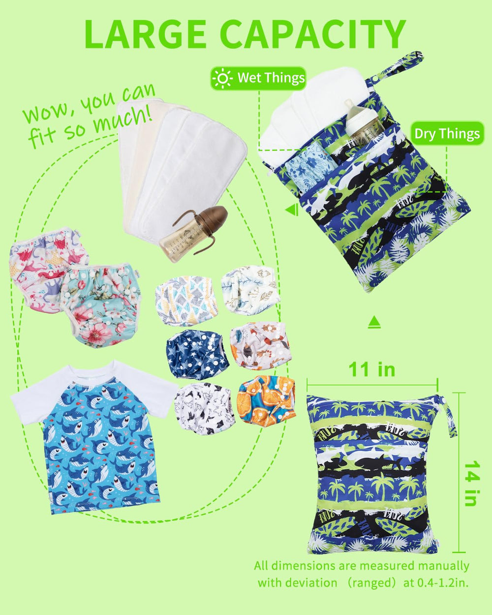 Babygoal Hawaii two-pocket design helps separate wet and dry items during outings.