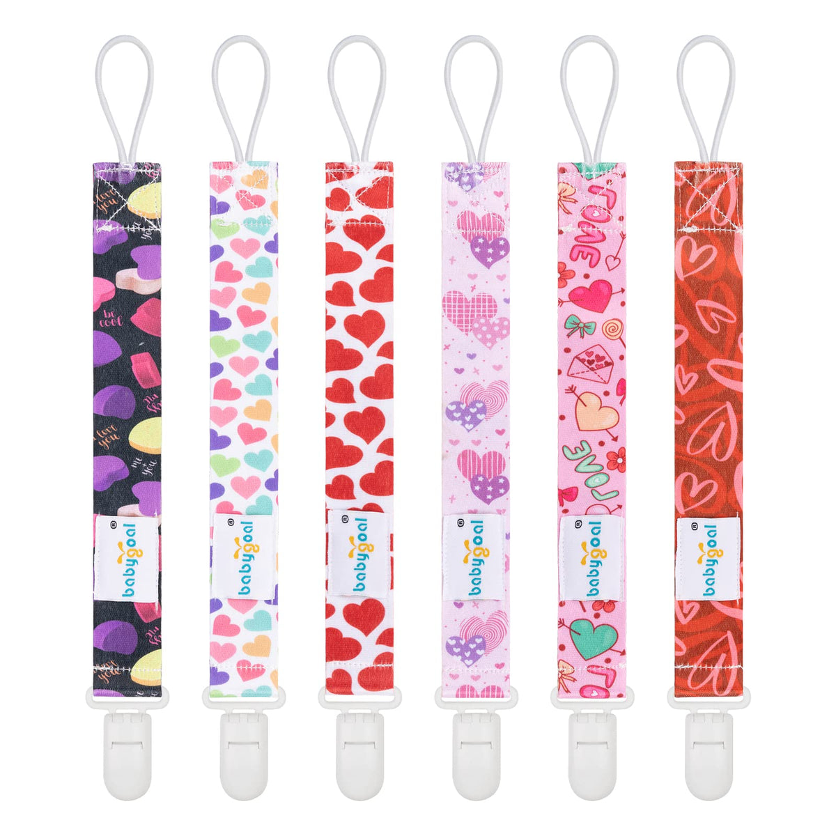 Babygoal Heart Pacifier Clip Pack six keeps pacifiers secure and organized