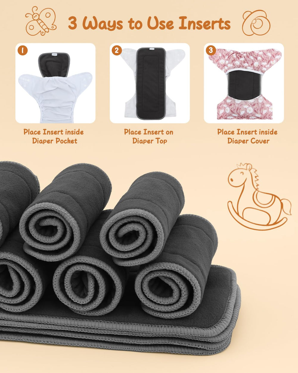 babygoal large diaper inserts folded – compact, ready to stash in a bag.