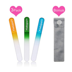 Babygoal glass nail file close-up shows smooth surface for gentle filing.