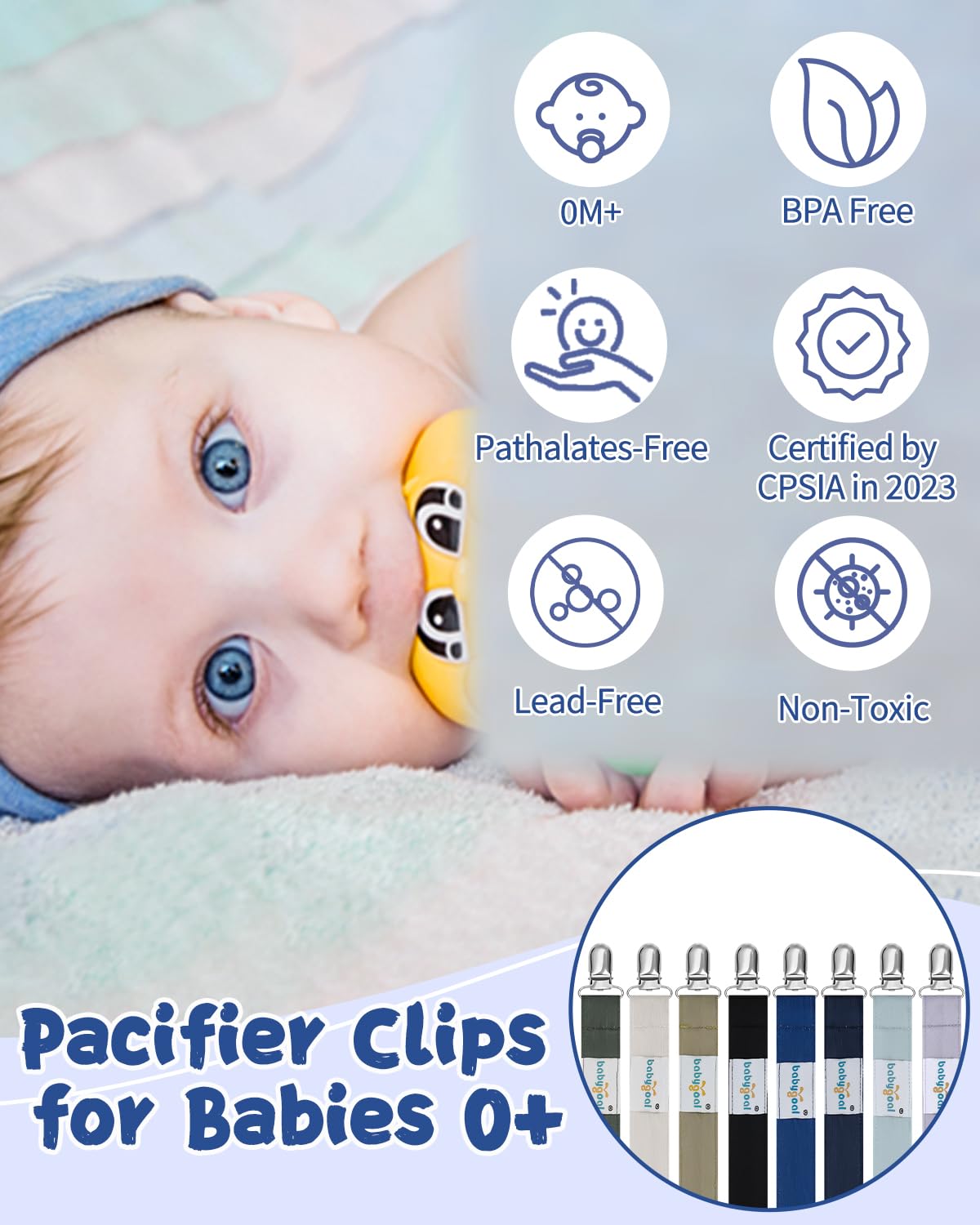 Babygoal pacifier clips on bib demonstrates quick clip-on use to keep pacifier handy.