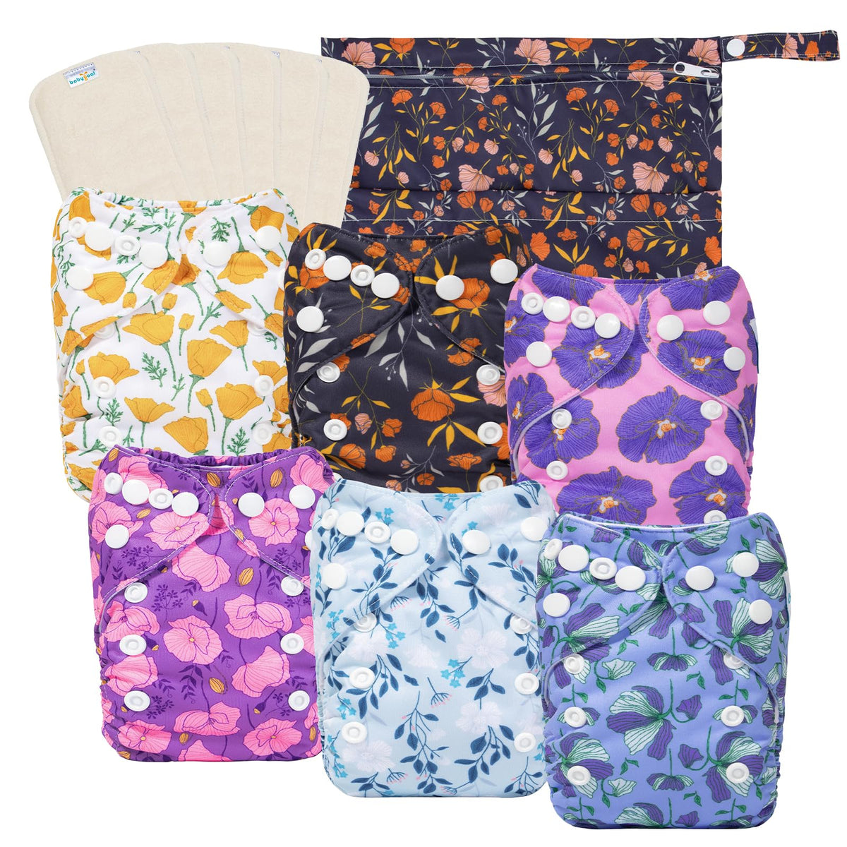 babygoal newborn diaper cover front view shows adjustable snaps for a snug fit and on-the-go changes