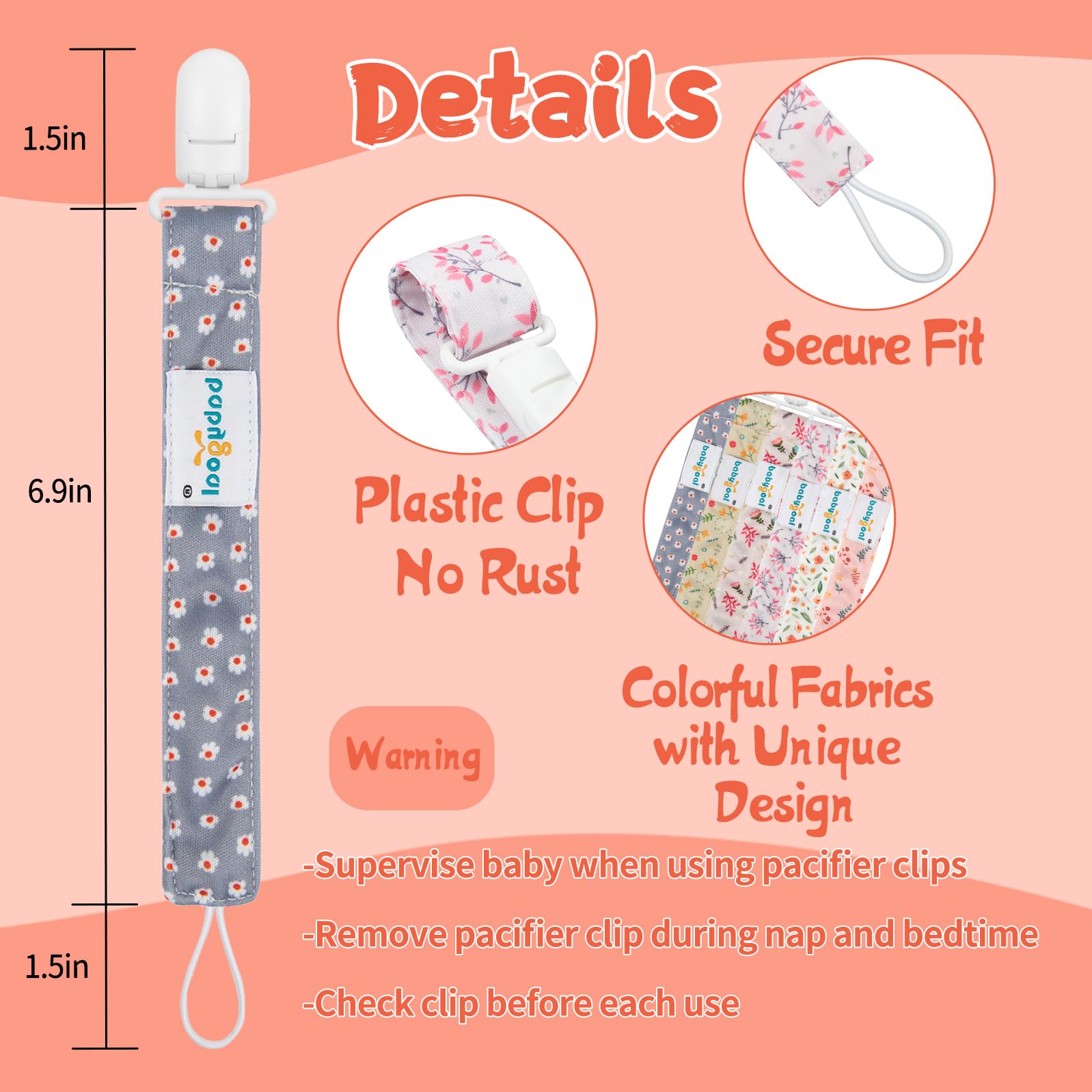 Babygoal pacifier clip animal patterns provide playful look and safe teether link