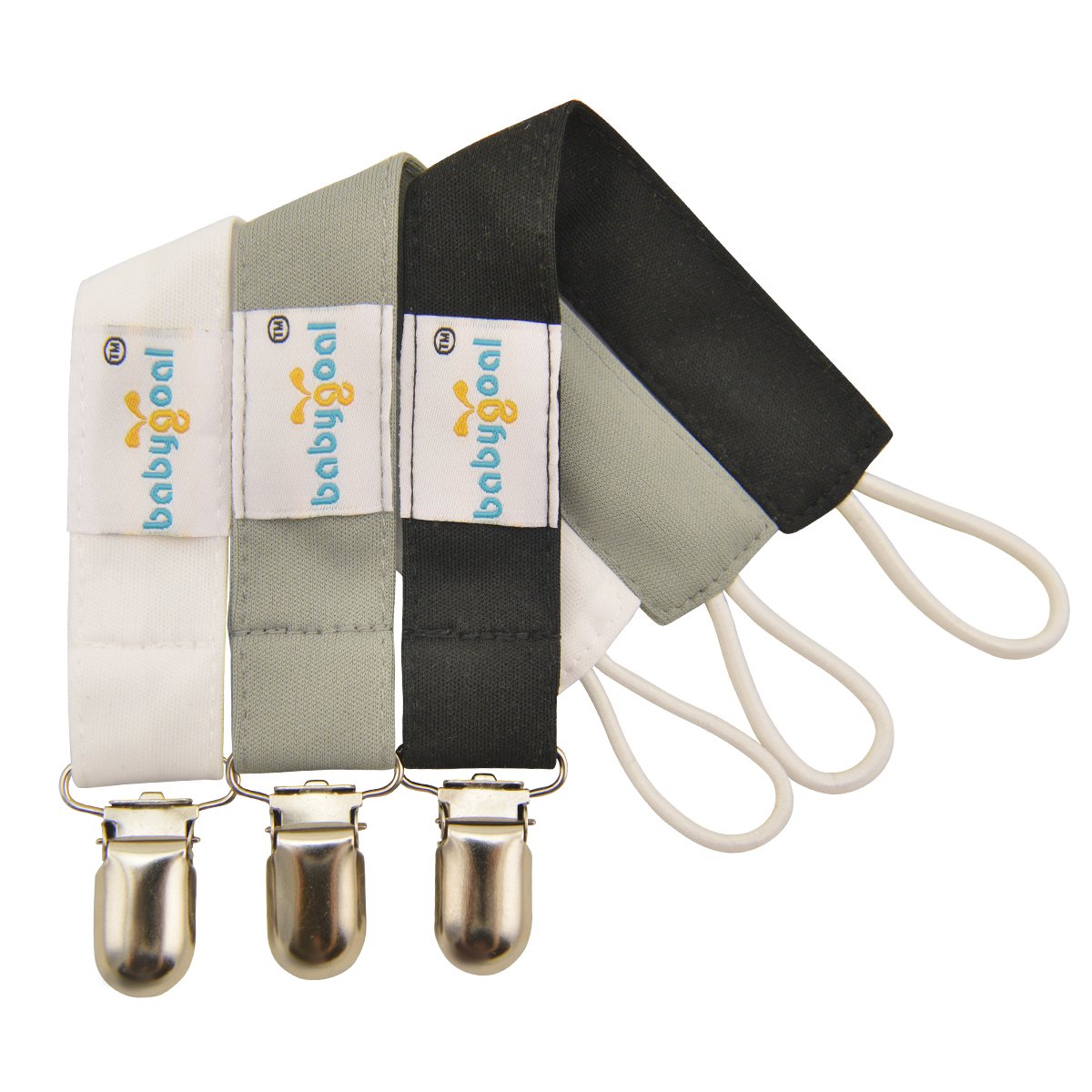 Babygoal pacifier clip black design closeup demonstrates durable metal teeth grip.