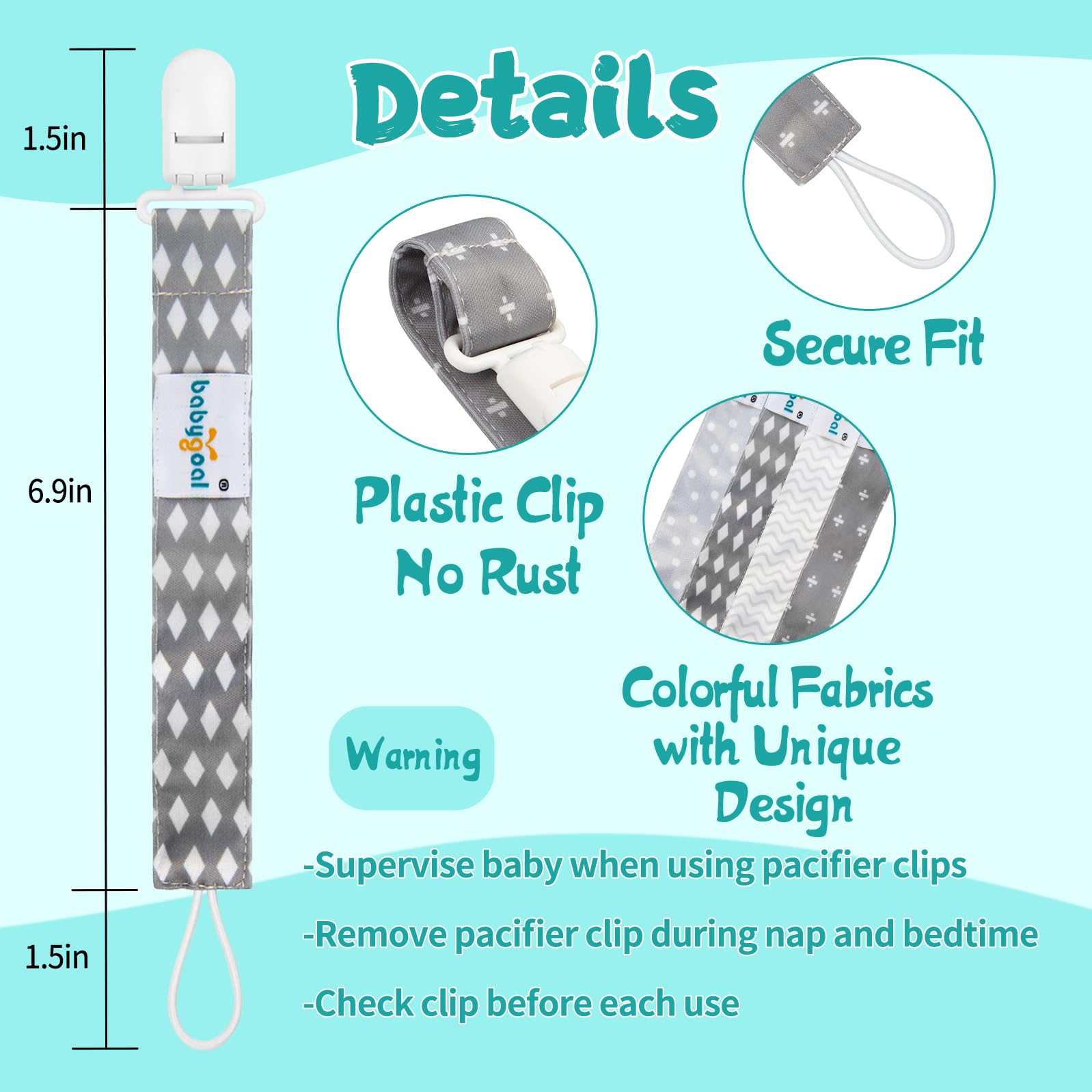 babygoal pacifier clip flower design close-up highlighting soft fabric
