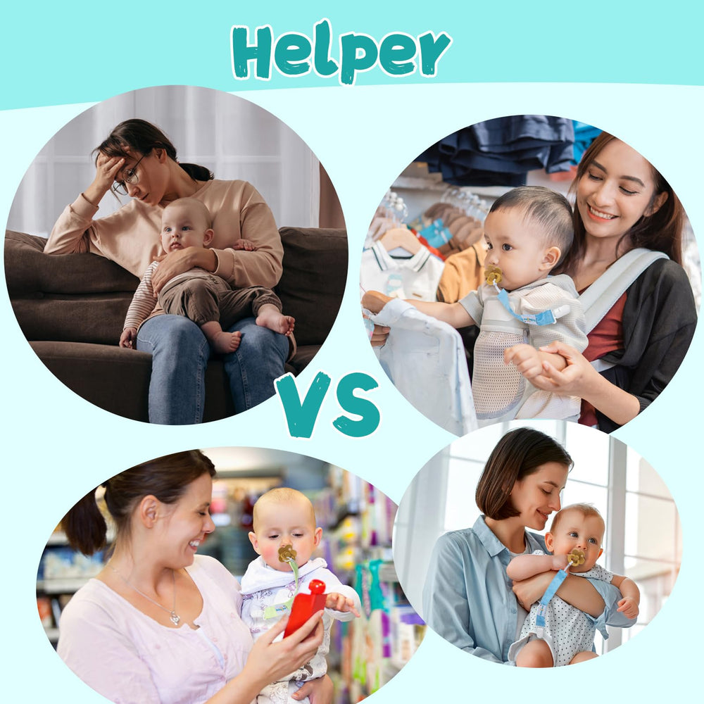 babygoal pacifier clip four-pack layout with assorted designs