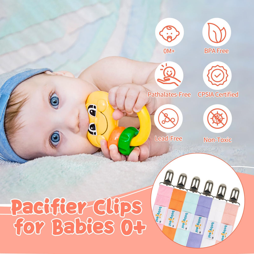 babygoal pacifier clip metal teeth closeup shows secure grip that protects clothing without snagging