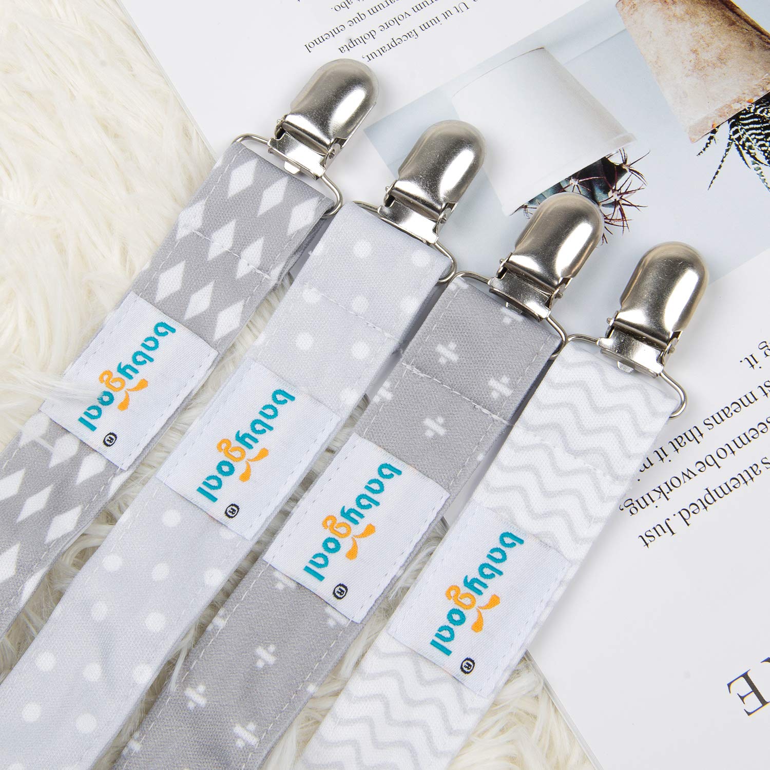 Babygoal pacifier clip metal teeth detail showing strong grip