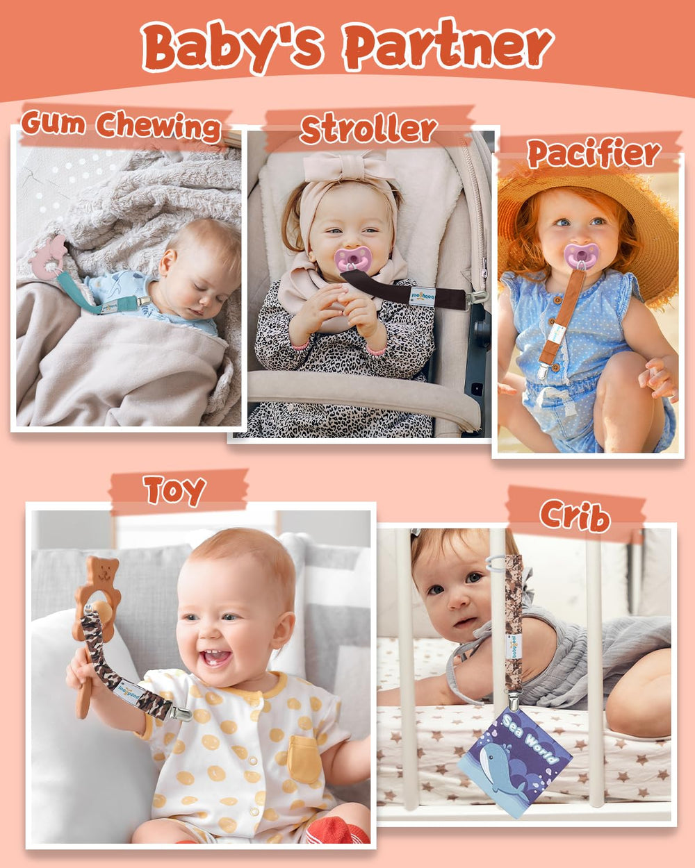 Babygoal pacifier clip used with a toy during playtime and teething