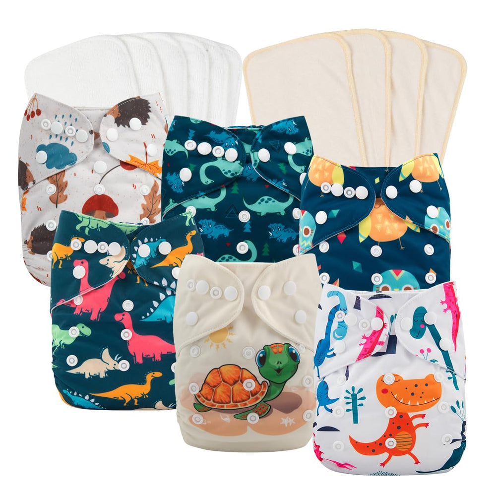 babygoal reusable cloth diaper 6-pack showing adjustable fit for growing baby