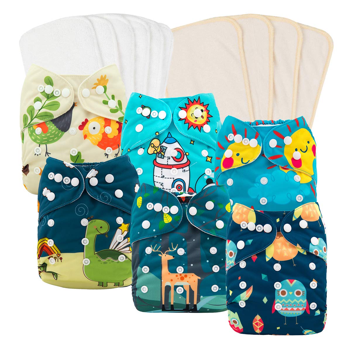 babygoal reusable cloth diapers 6-pack showing eco-friendly pack and soft fabric texture