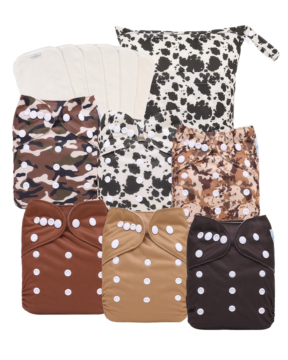 babygoal reusable diapers pack front view showing six cloth diapers for eco parenting