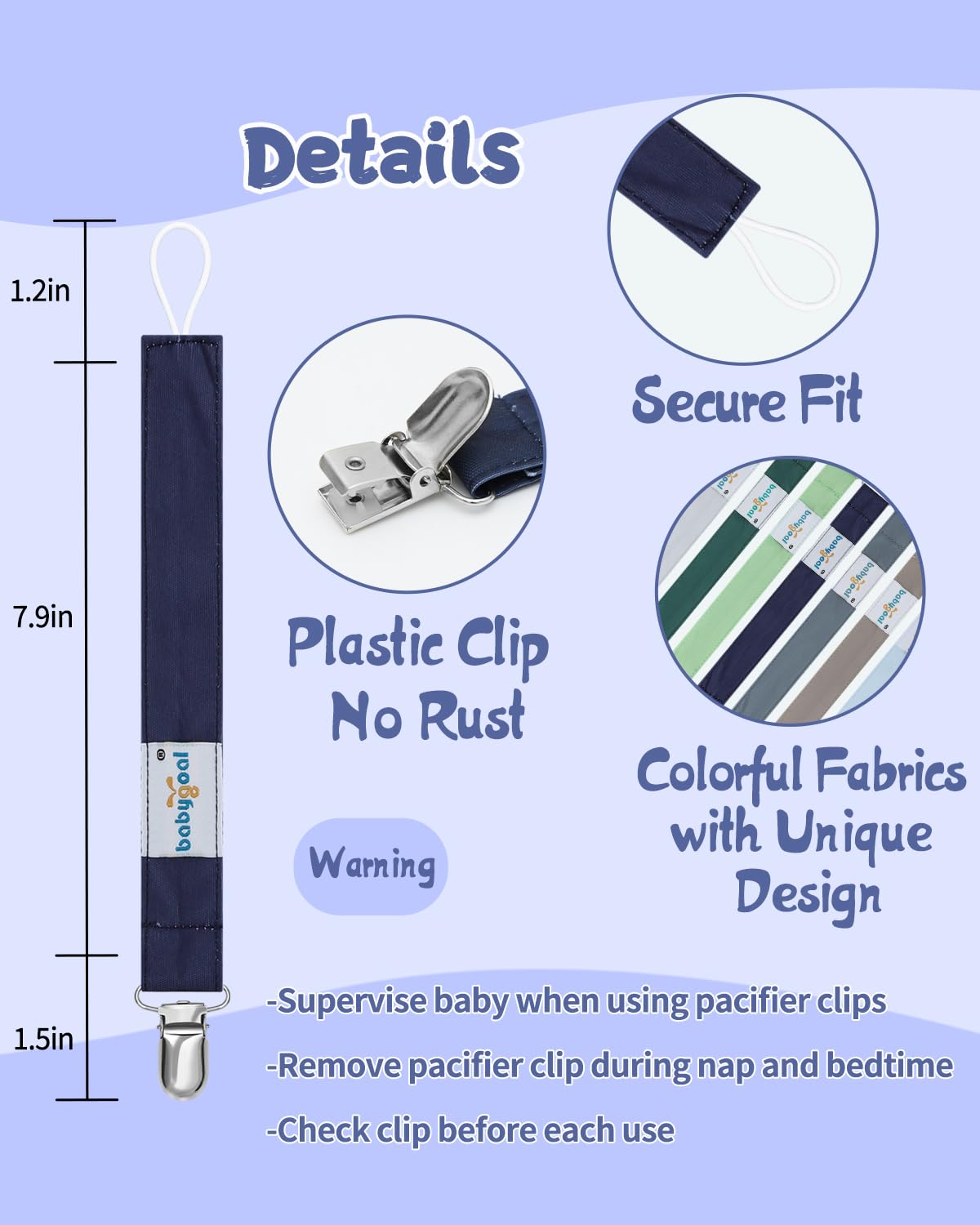 Babygoal soft polyester fabric clip durable and fabric-friendly