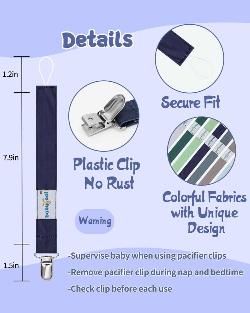 Babygoal soft polyester fabric clip durable and fabric-friendly