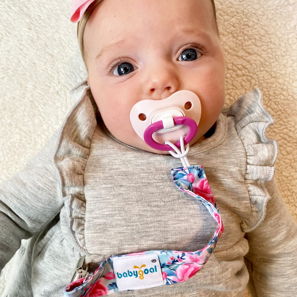 babygoal solid-color pacifier clip simple durable design fits most pacifiers.