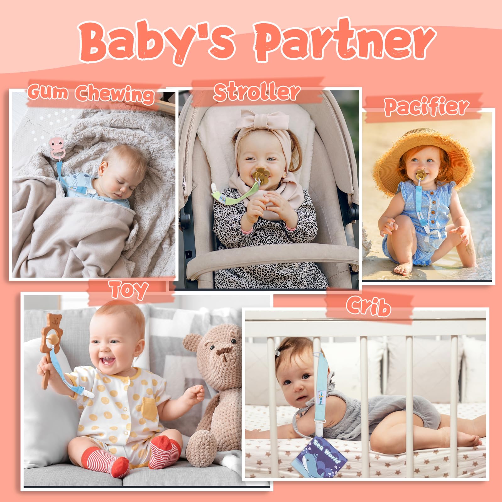 babygoal washable polyester pacifier clip emphasizes durability and easy cleaning after messy moments