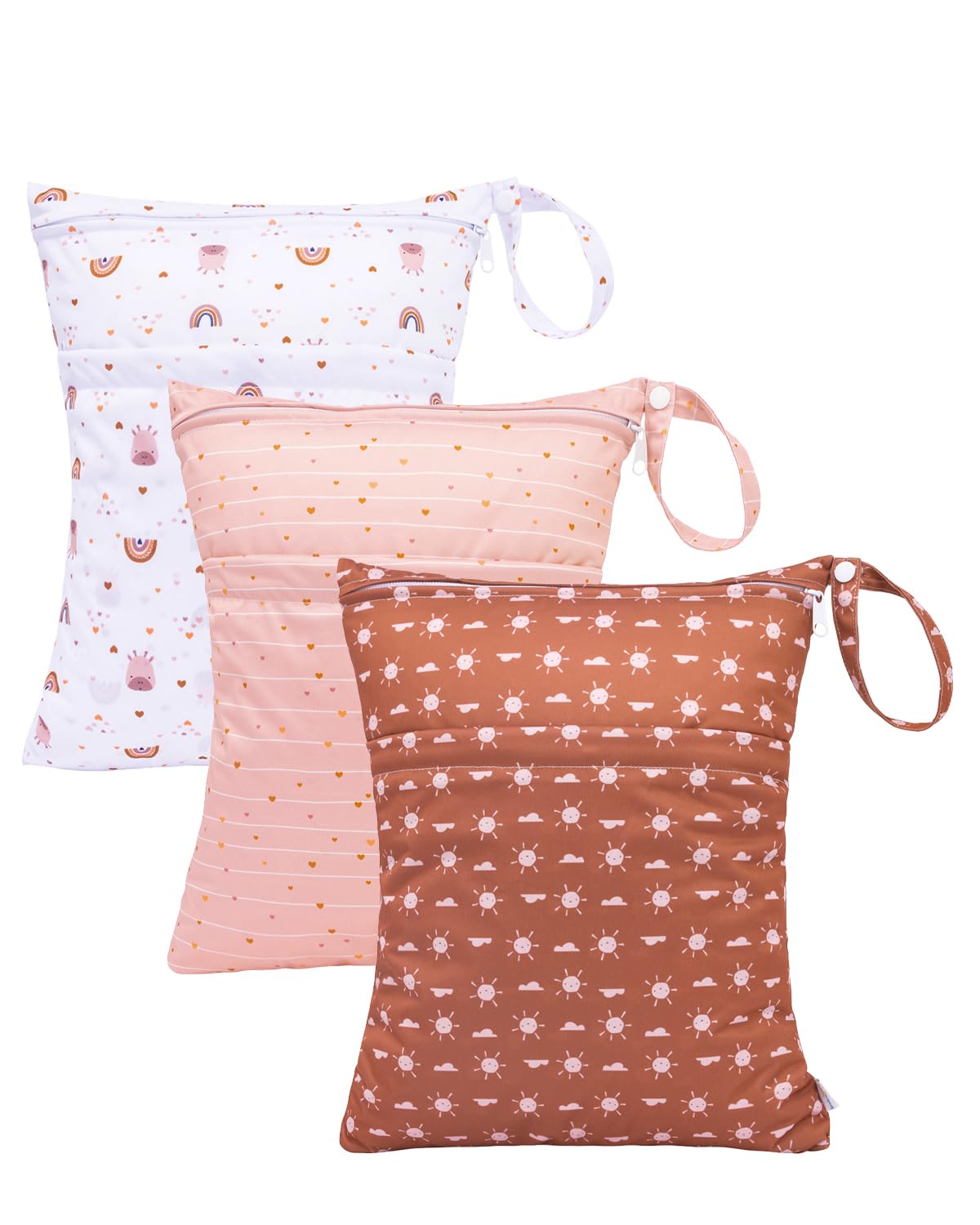 Babygoal wet bag double-pocket design keeps wet and dry items separate during travel.