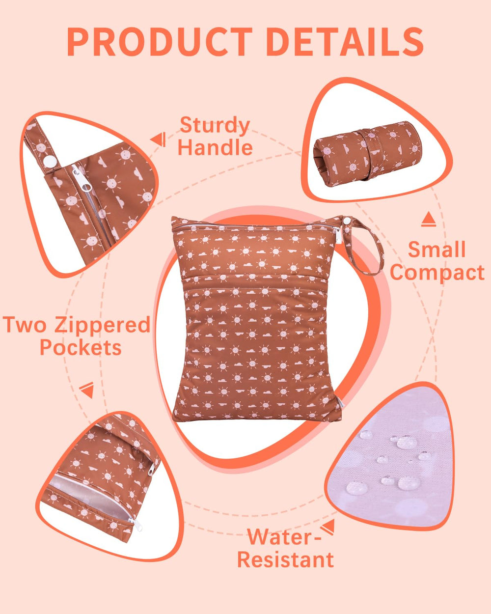 Babygoal wet bag with snap-handle for quick stroller hanging.