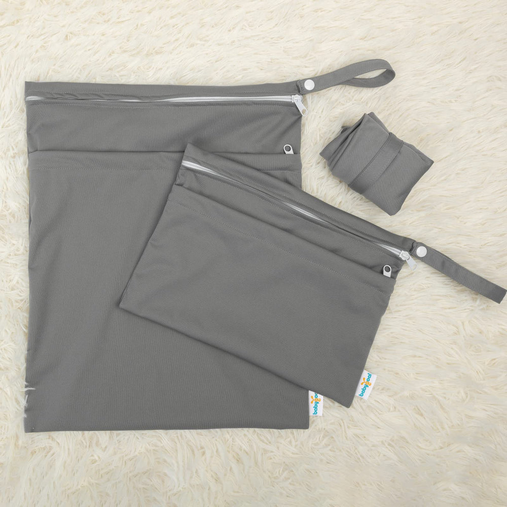 Babygoal wet bag with snap handle ready to hang on stroller or door.