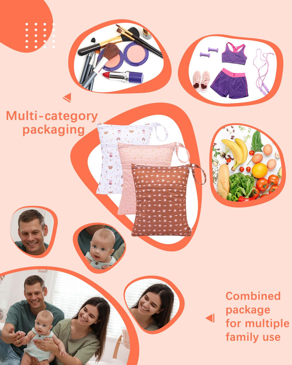 Babygoal wet bag two zip pockets help organize wet and dry items.