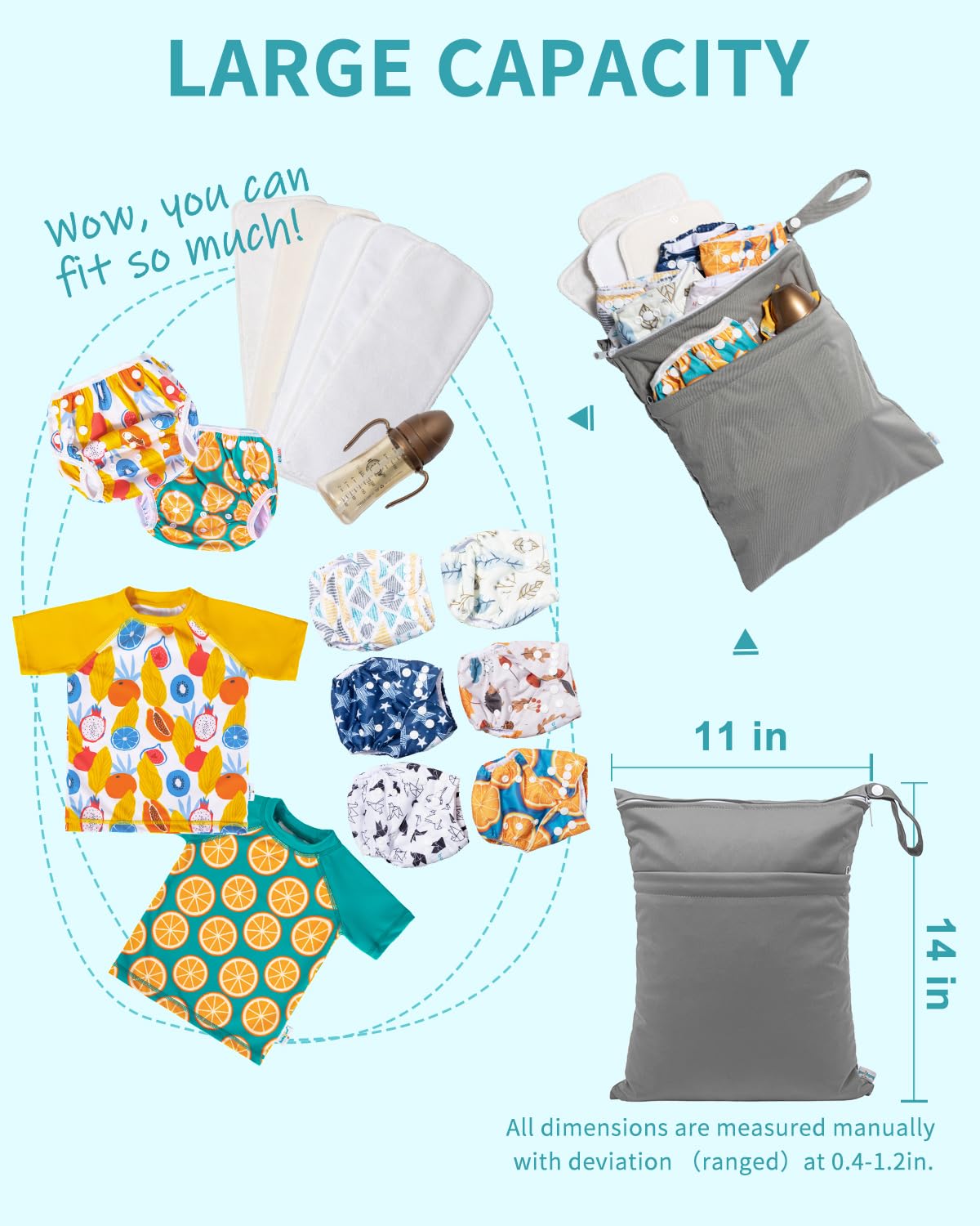 Babygoal wet dry bag hanging on stroller for easy on-the-go access.