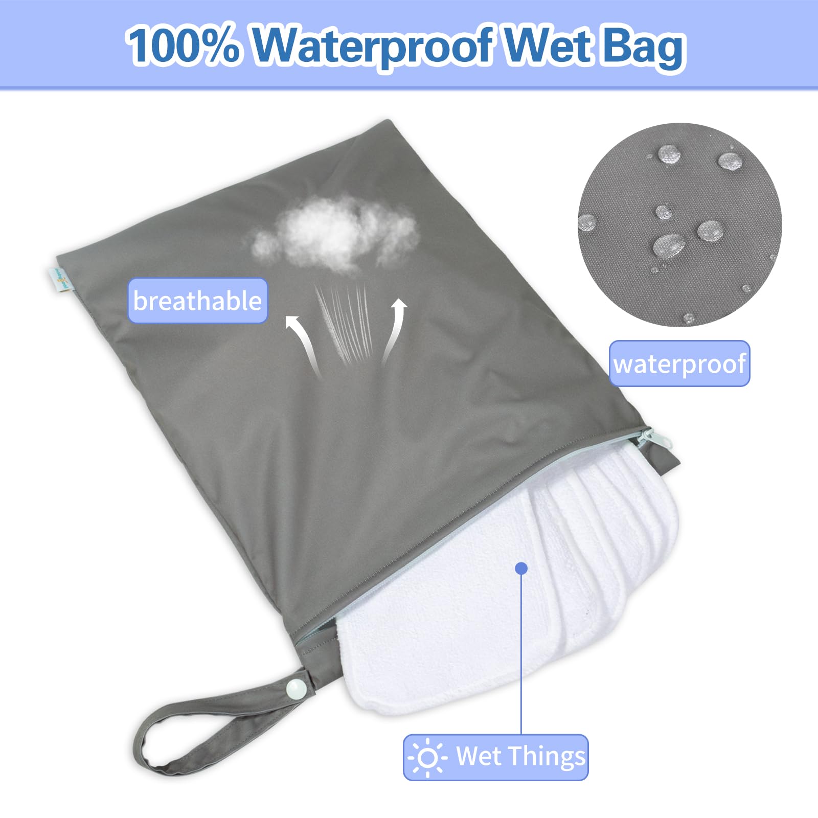 babygoal wet-dry bag attached to stroller handle for easy access