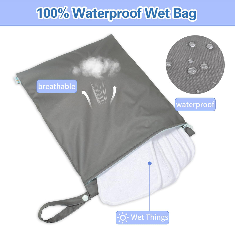babygoal wet-dry bag attached to stroller handle for easy access