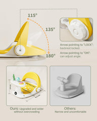 Babygreat bath seat yellow with suction cups ensures stable tub placement.