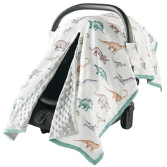 Babygreat car seat cover with dinosaur pattern offers cozy wind protection for winter outings.