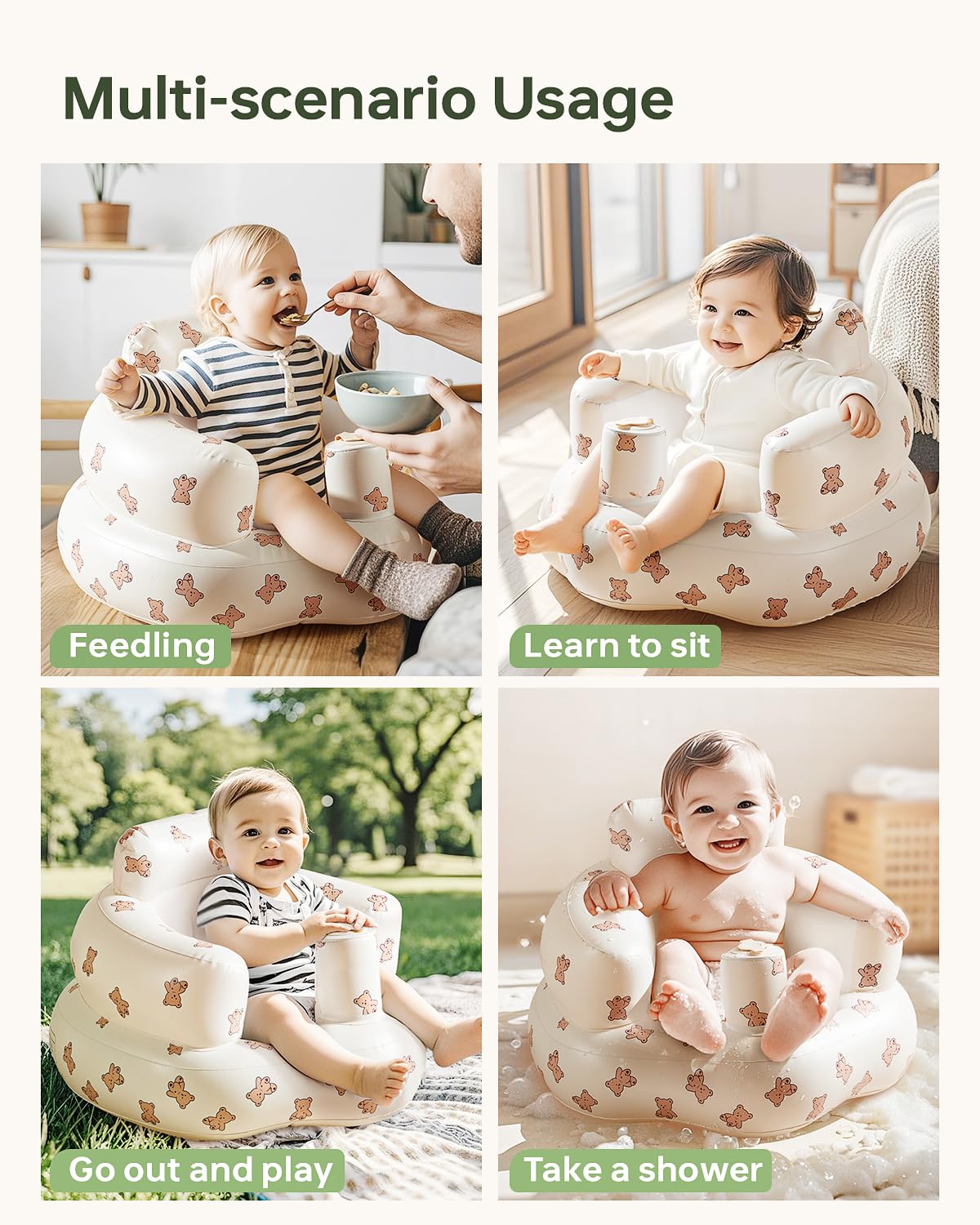 Babygreat inflatable baby seat waterproof materials in action for quick cleanup.