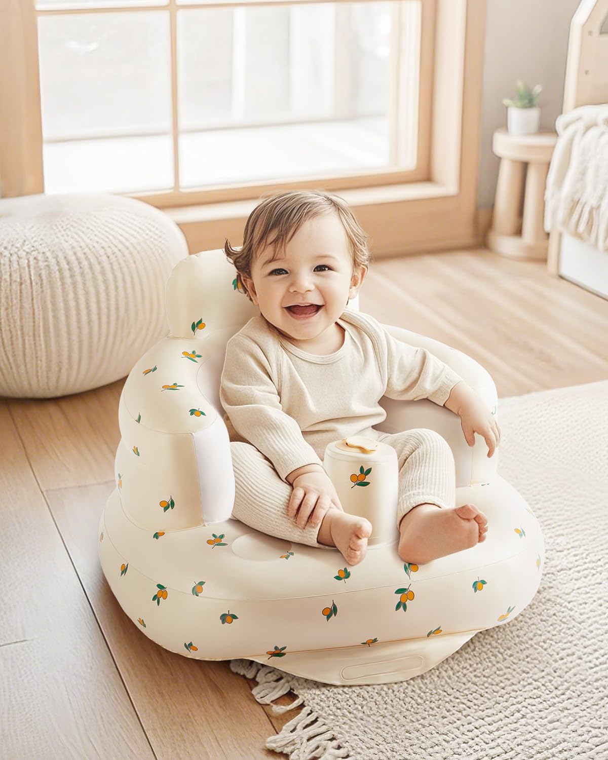 Babygreat inflatable baby seat ergonomic backrest supports comfortable posture during sit-up practice.