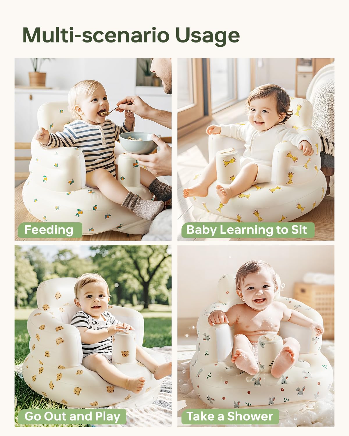 Babygreat inflatable baby seat ready for outdoor use as beach chair or camping seat.