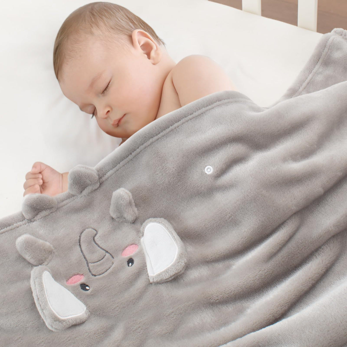 Babyhuggle elephant foldable blanket for cozy swaddling and year-round cuddles.