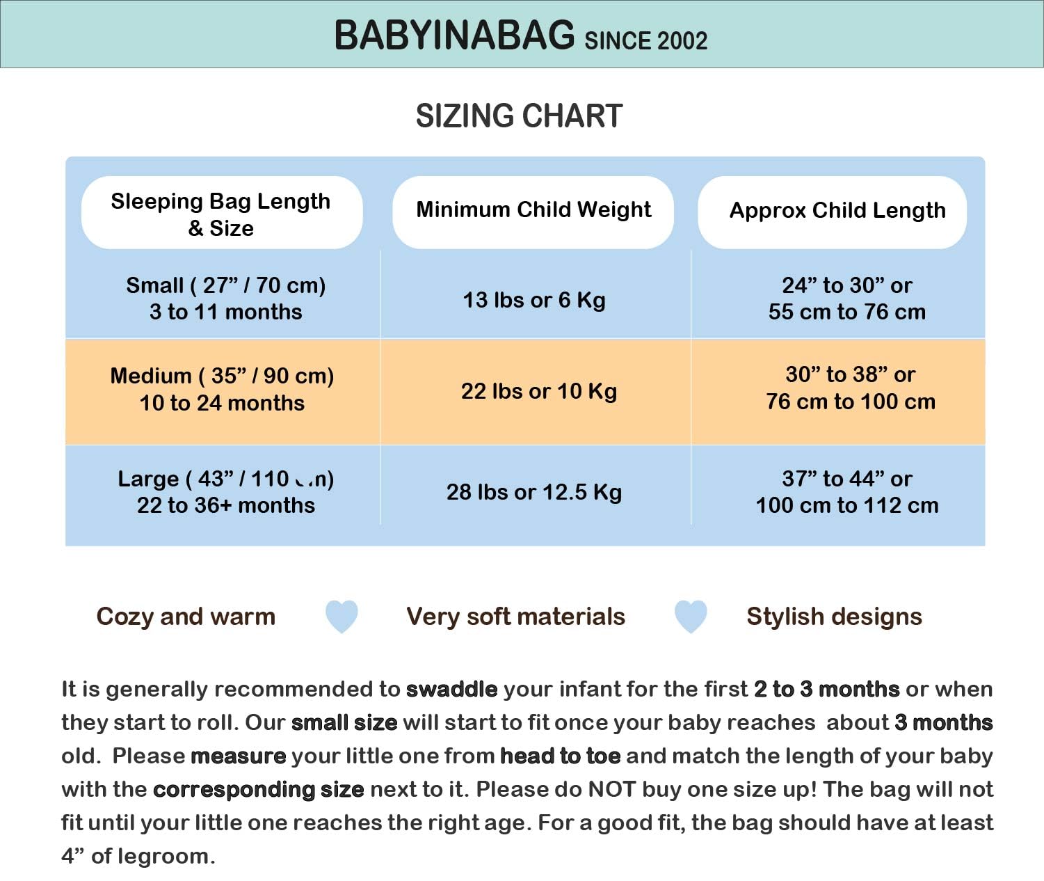 Baby in a Bag Summer Model front zipper enables easy diaper changes at night