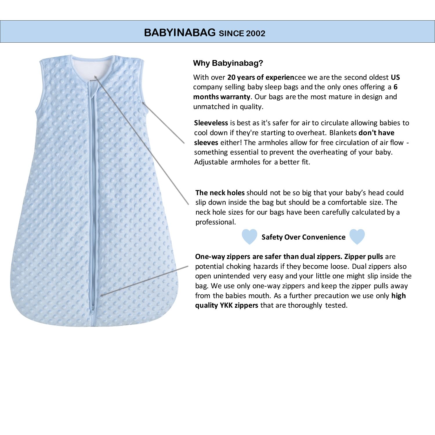 Baby in a Bag sleep bag side view showing roomy sack for kicking safety.