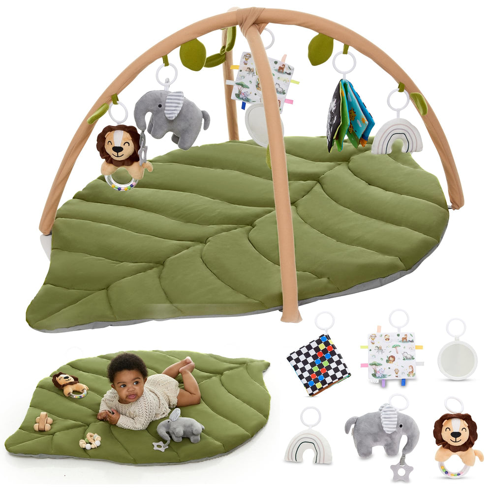 Babylicious leaf-design play mat with six detachable toys for sensory play