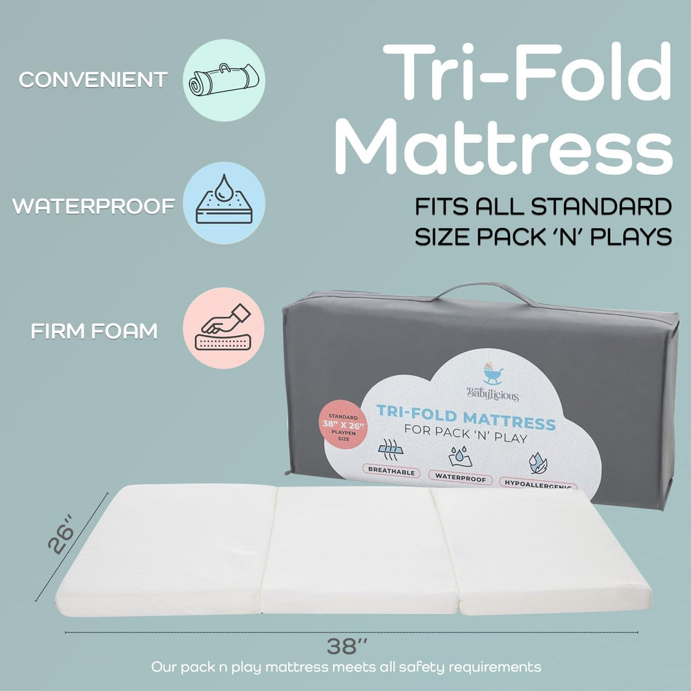 Babylicious pack-n-play mattress topper unfolded ready for setup and comfort.
