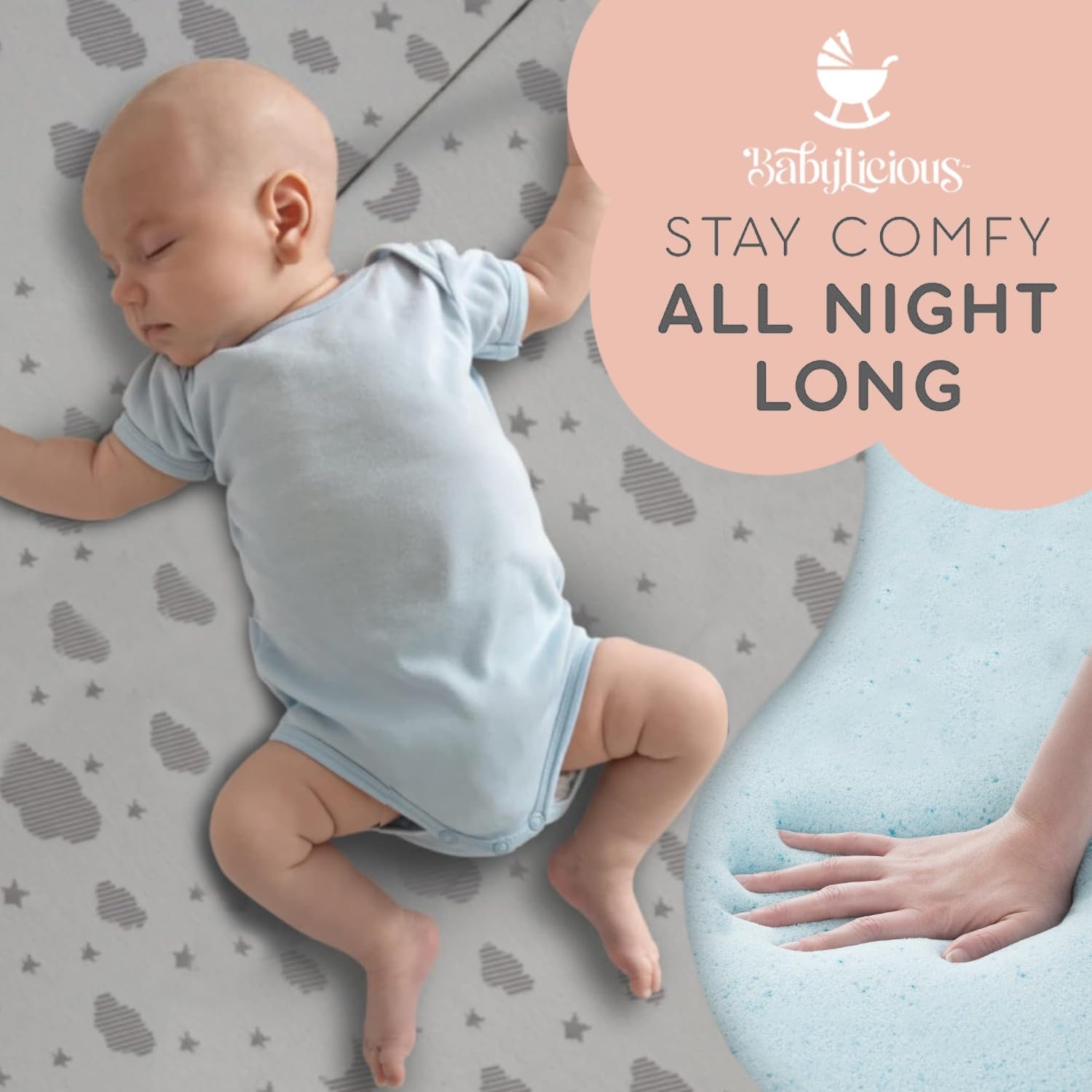 Babylicious non-skid base prevents slipping on smooth surfaces for safe lounging.