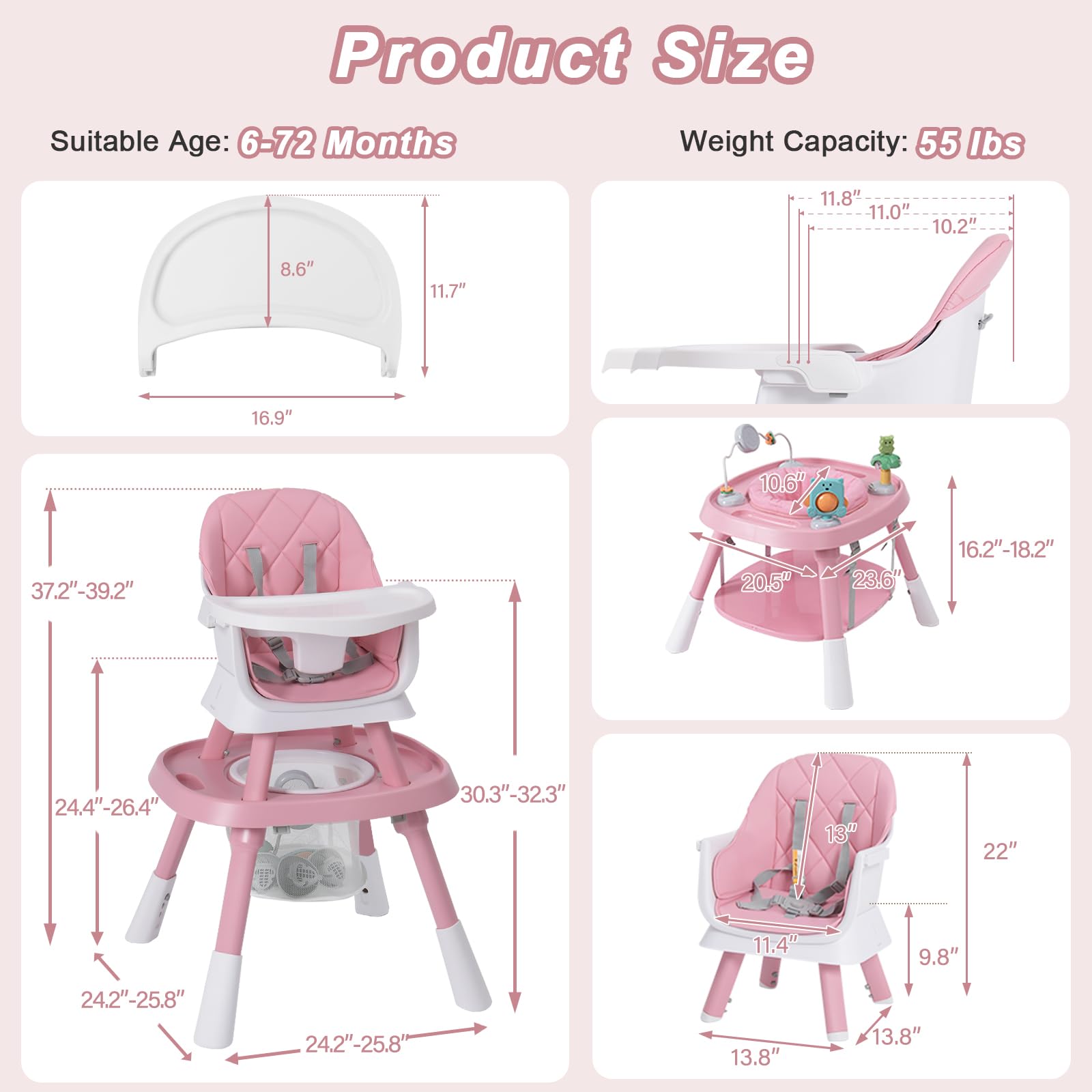 Babyliebe 15-in-1 high chair with 5-point harness for secure seating