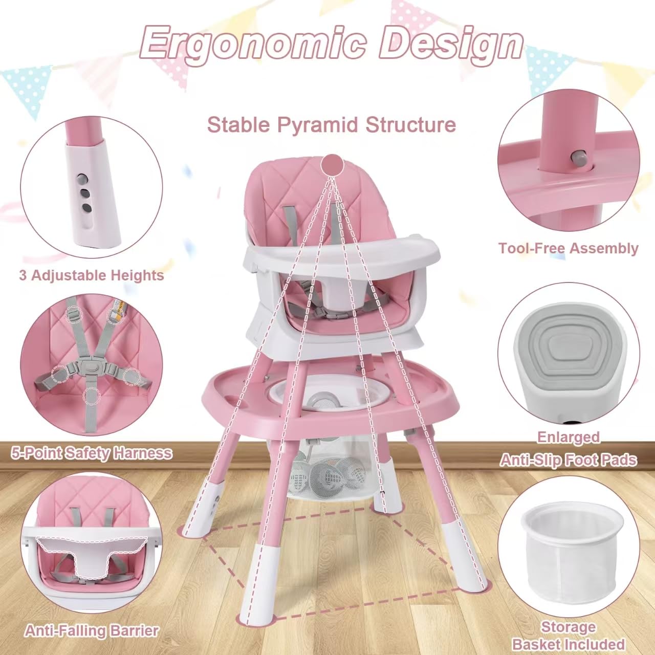 Babyliebe 15-in-1 high chair ergonomic height adjustment for different tables