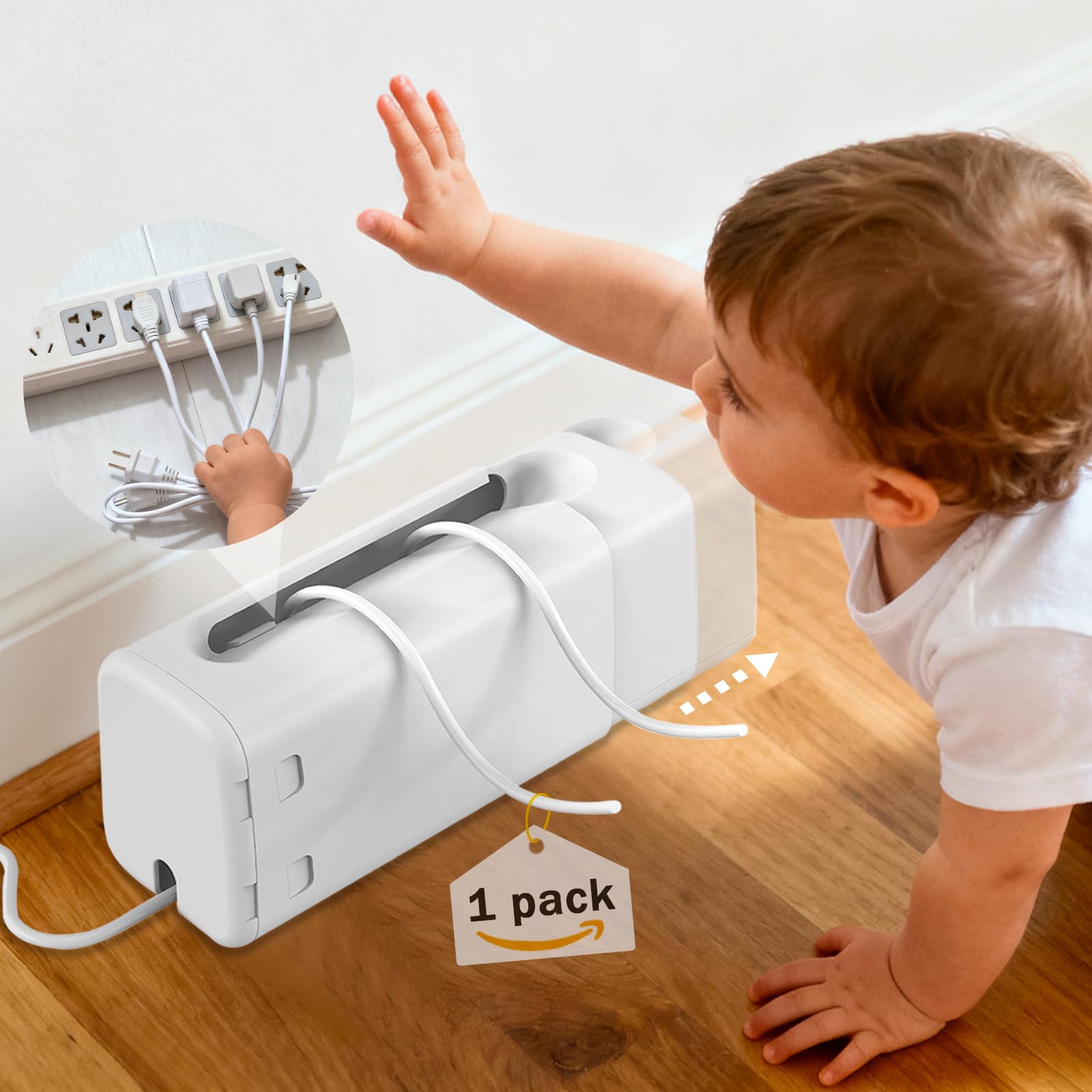 Babylush power-strip-cover-box front view showing compact baby-proof design deterring toddler access