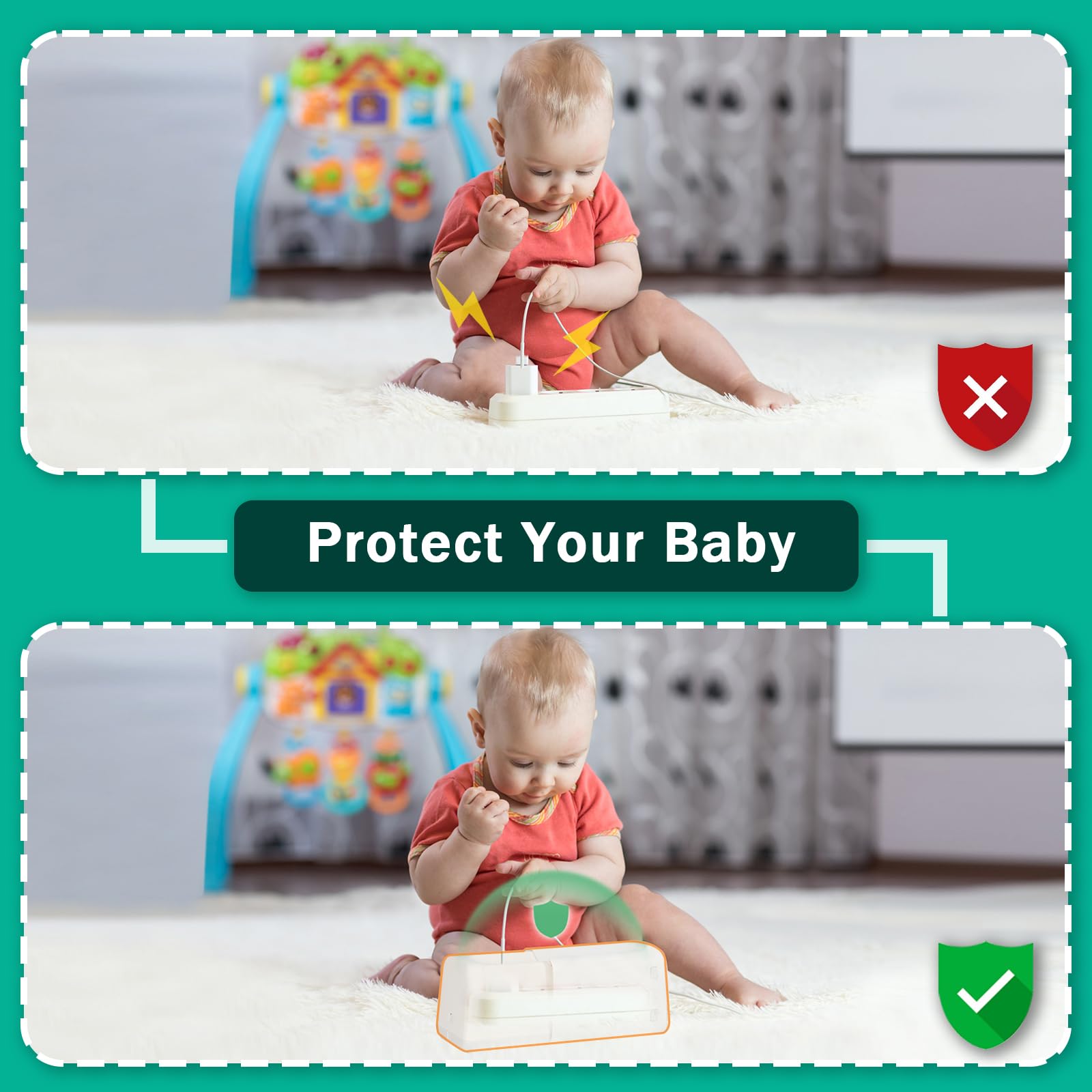 Babylush power-strip-cover-box open side view with retractable length for versatile sockets