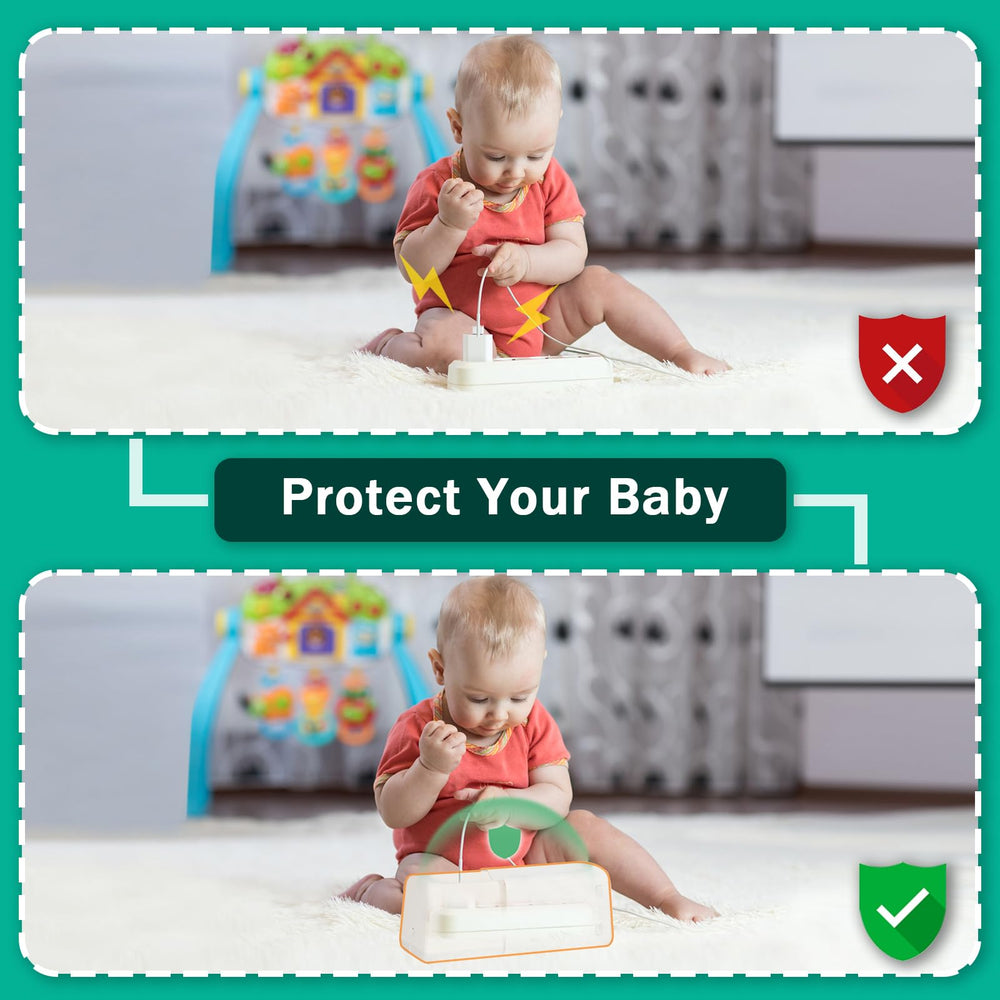 Babylush power-strip-cover-box open side view with retractable length for versatile sockets