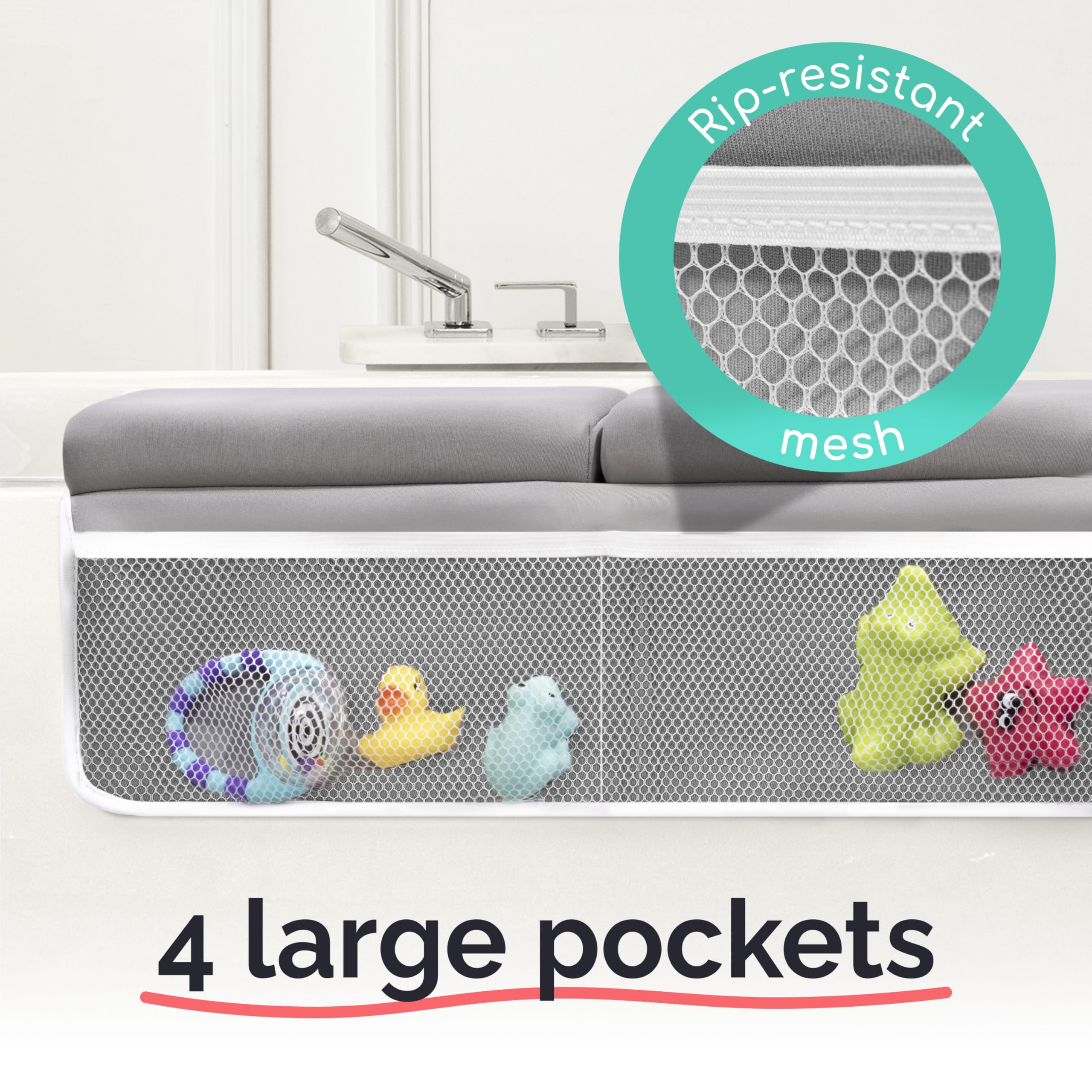 Babynma bath accessory organizer keeps brushes, soap, and toys within reach.